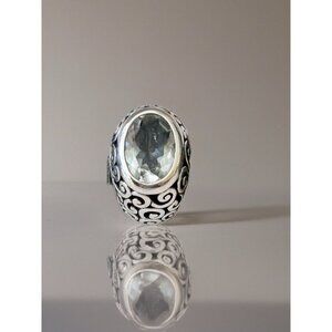 Brighton Chunky Sterling Silver Green Amethyst Klimt Open Scroll Swirl Ring Sz 7